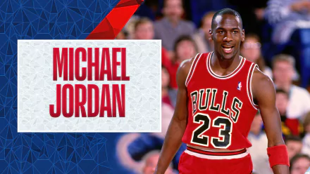 HD desktop wallpaper featuring Michael Jordan in his Chicago Bulls #23 jersey, set against a stylized blue background with his name displayed.