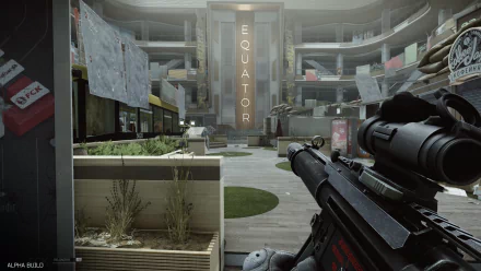 HD Escape from Tarkov: Arena desktop wallpaper featuring a first-person perspective inside a desolate building with the word EQUATOR visible.