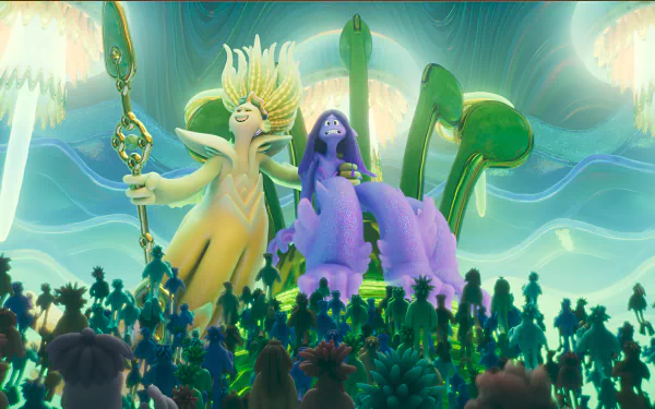 HD desktop wallpaper from Ruby Gillman, Teenage Kraken, featuring Ruby and other characters in a vibrant underwater celebration scene.