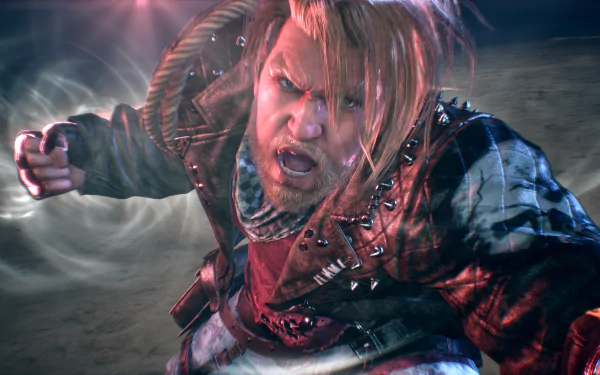 HD desktop wallpaper featuring Paul Phoenix from Tekken 8, depicted in an intense combat stance with dynamic lighting effects.