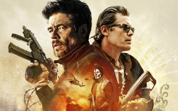 4K Ultra HD desktop wallpaper featuring intense characters and action scenes from the movie Sicario: Day of the Soldado.
