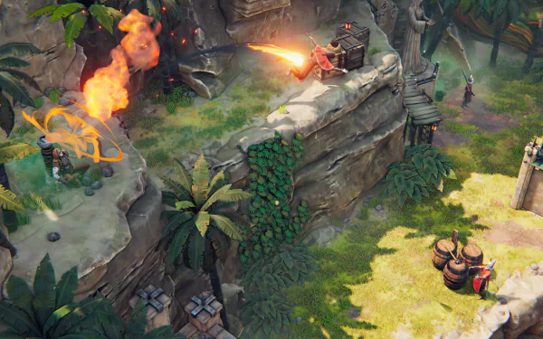 HD desktop wallpaper featuring a scene from Shadow Gambit: The Cursed Crew with dynamic characters and lush environment.