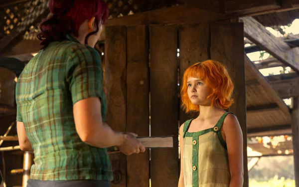 HD desktop wallpaper from One Piece (Live Action) featuring a scene with two characters interacting in a wooden structure.