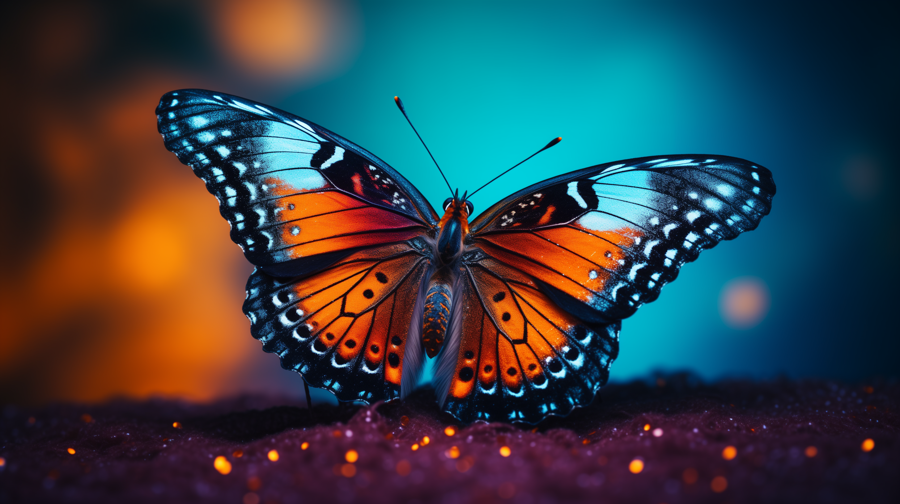 Vibrant orange butterfly on a blue background, HD wallpaper.