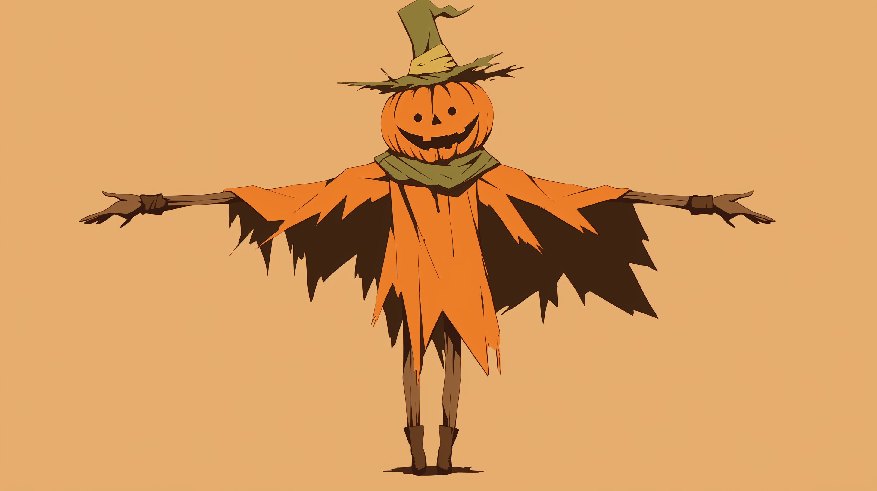 Halloween scarecrow with pumpkin head HD desktop wallpaper.