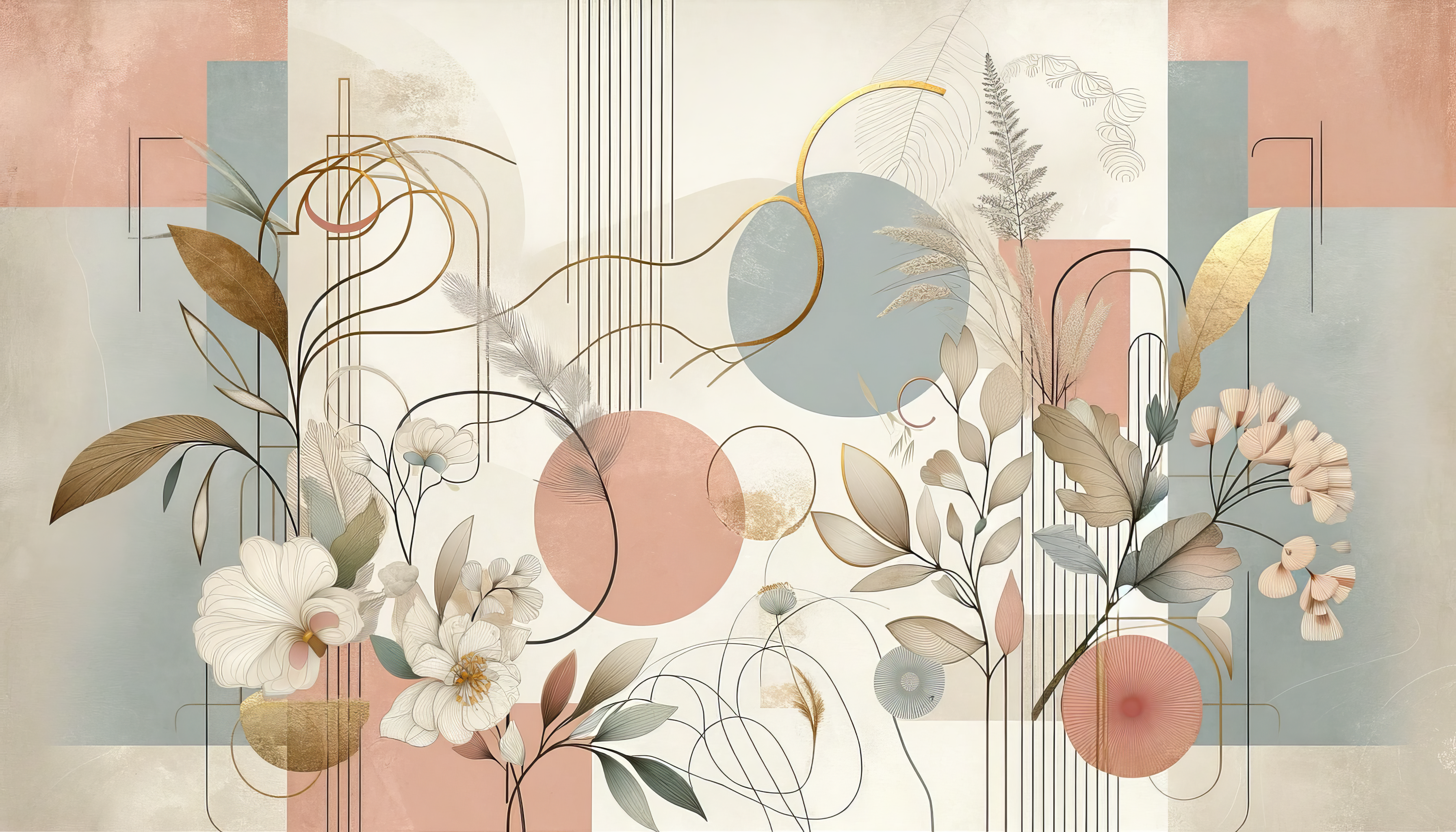 Abstract floral and geometric shapes wallpaper in pastel colors for desktop HD background.