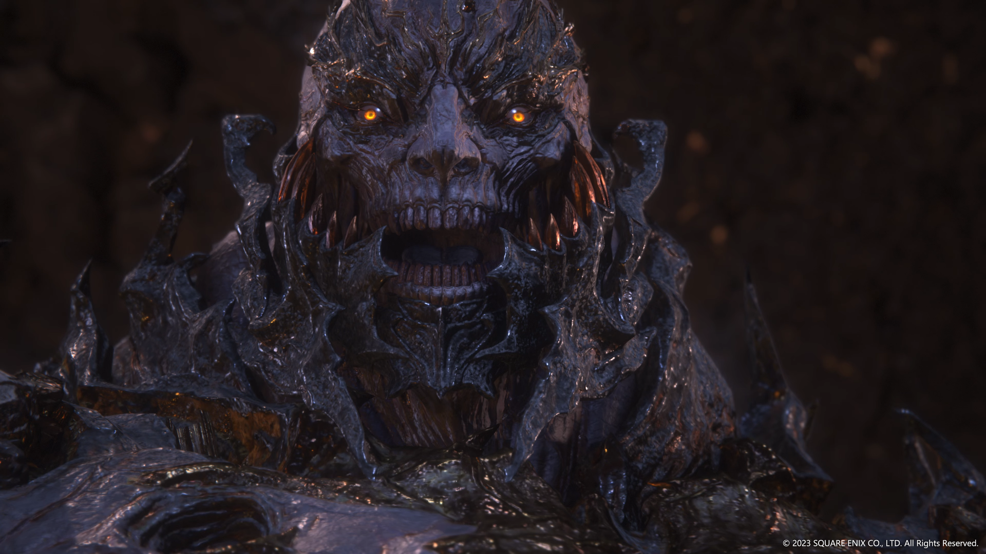 A striking HD wallpaper from Final Fantasy XVI features a menacing character with intricate details and glowing eyes, embodying the game's dark fantasy aesthetic.