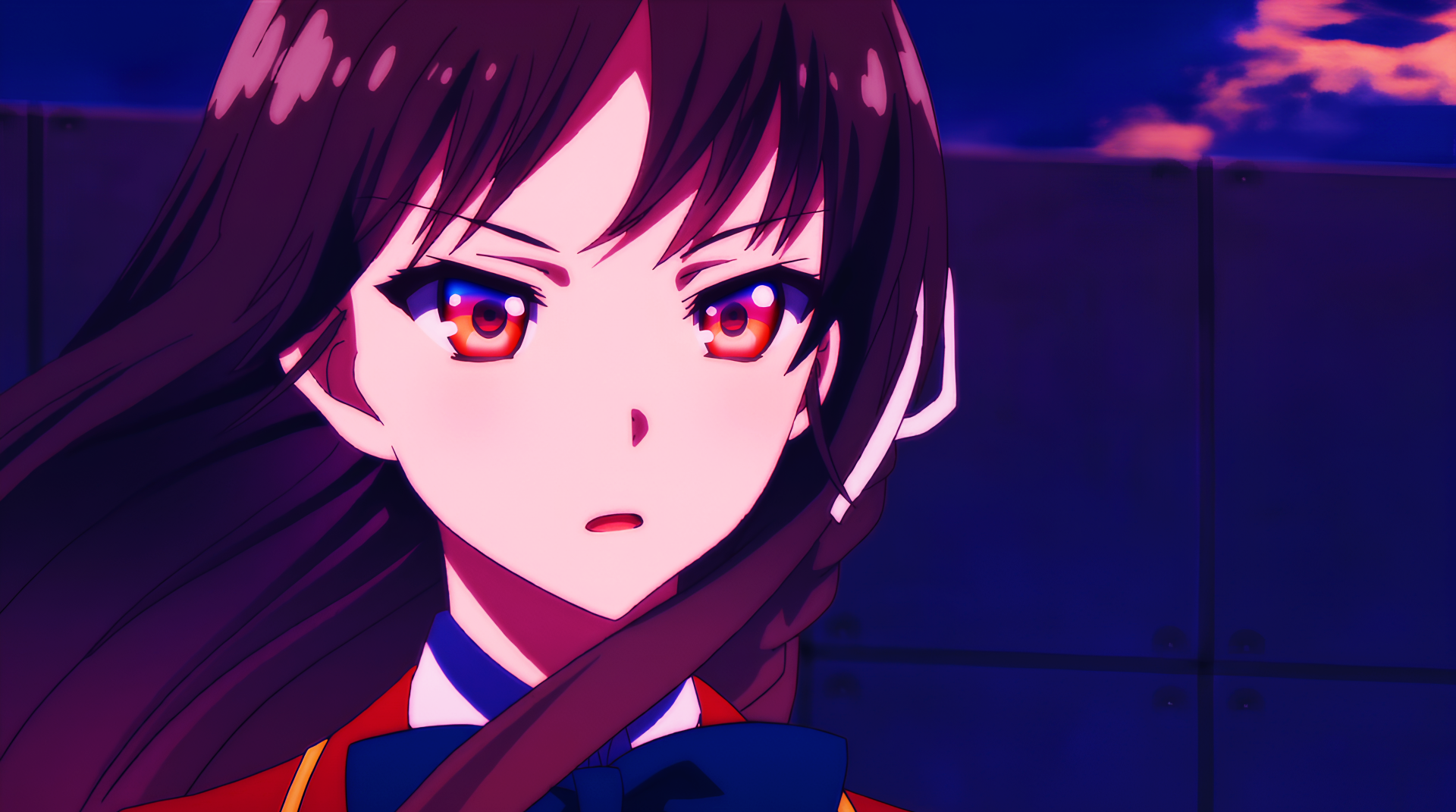 Suzune Horikita from the anime Classroom of the Elite, depicted in a detailed 4K Ultra HD desktop wallpaper with a night sky background.