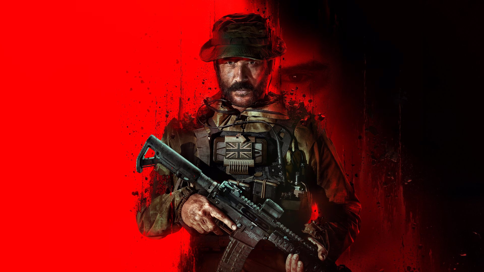 4K Ultra HD PC desktop wallpaper featuring a soldier from the video game Call of Duty: Modern Warfare III (2023) against a striking red and black background.