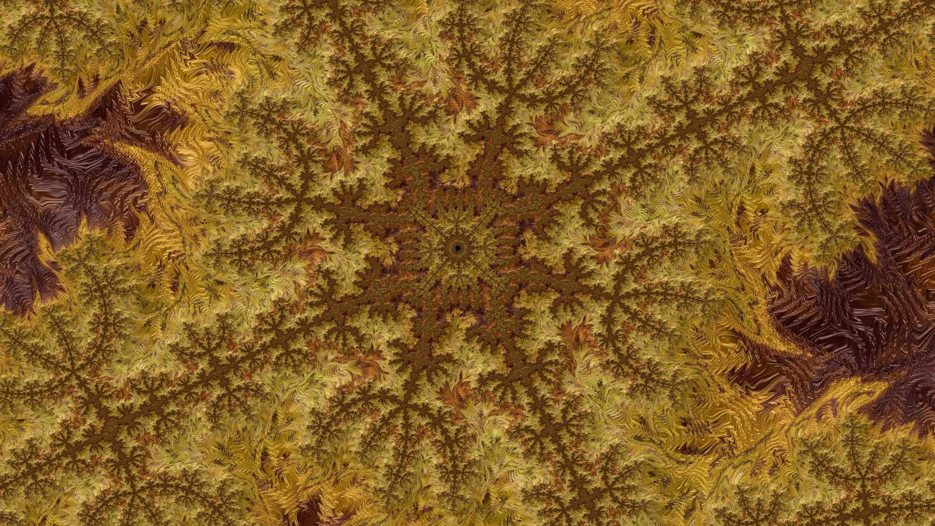 A trippy, psychedelic abstract fractal design in brown tones, radiating intricate trance-like patterns, rendered in stunning 8K Ultra HD for PC desktop wallpaper.