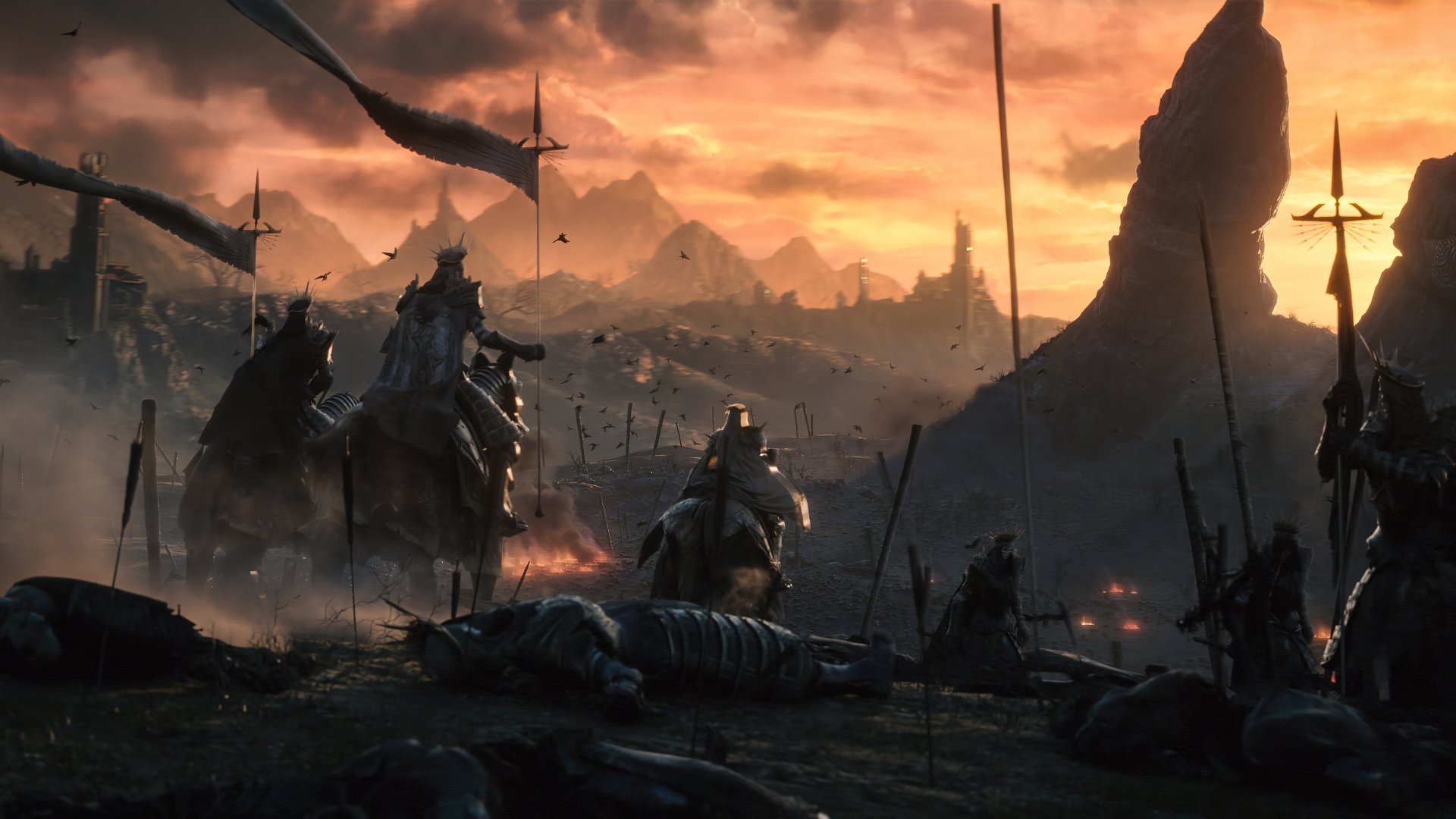 HD wallpaper of Lords Of The Fallen game with knights and battlefield scenery for desktop background.