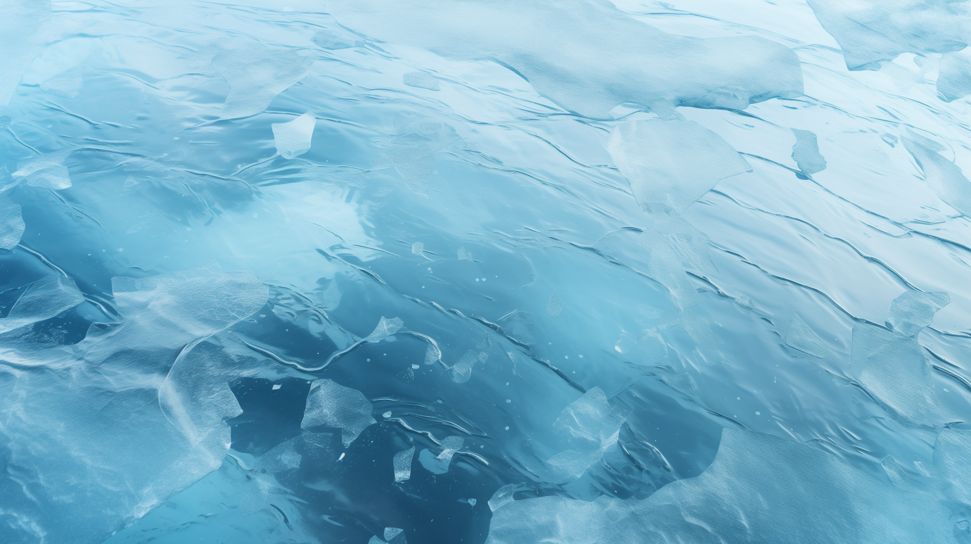 A stunning high-definition image of a frozen lake, showcasing vibrant blue hues and floating ice fragments, capturing the serene beauty of nature in winter.