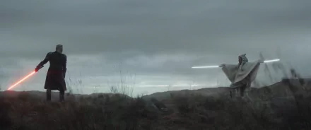 A high-definition wallpaper featuring Baylan Skoll and Ahsoka Tano from the TV show Ahsoka (2023), set against a dramatic, overcast landscape.