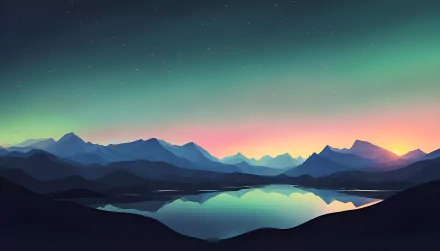 Vibrant aurora borealis swirl amidst a majestic sunrise/sunset, illuminating the sky in a stunning nature landscape.