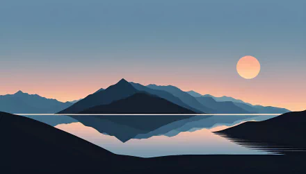 simple minimalist sunrise lake mountain nature landscape HD Desktop Wallpaper | Background Image