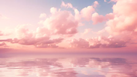HD desktop wallpaper featuring an artistic pink sky and clouds reflected over tranquil water, embodying a serene pink aesthetic.
