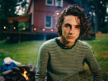 Young man with wavy hair posing outdoors in a striped shirt, HD desktop wallpaper and background.