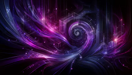 Abstract HD wallpaper with vibrant purple and blue swirls and digital circuit lines for futuristic desktop background.