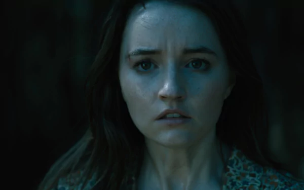 Intense HD desktop wallpaper featuring a woman with a worried expression, amidst dark surroundings, evoking the mood of the tag 'No One Will Save You.'