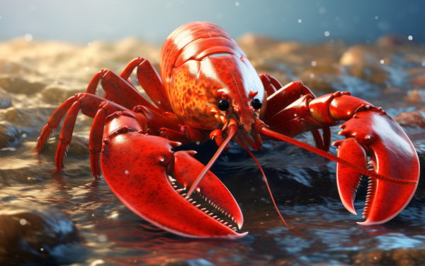 HD wallpaper featuring a vibrant red lobster in its natural sea life habitat, ideal for a lively ocean-themed desktop background.