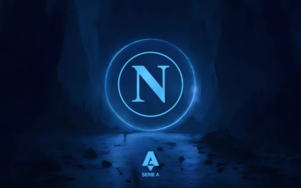 4K Ultra HD PC desktop wallpaper featuring the glowing S.S.C. Napoli logo with a blue neon circle, set against a dark, atmospheric background with Serie A branding.