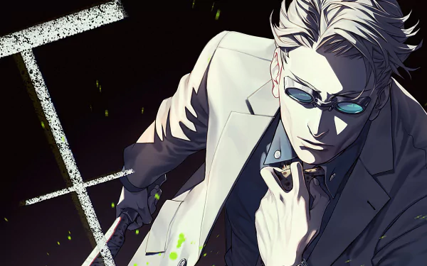 A dramatic HD wallpaper featuring Kento Nanami from the anime Jujutsu Kaisen, showcasing his stylish appearance and intense demeanor against a dark background.