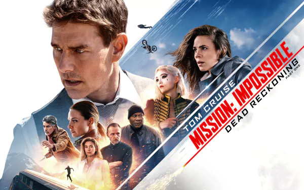 HD desktop wallpaper featuring key characters from Mission: Impossible - Dead Reckoning Part One, including Tom Cruise, set against an action-packed background.