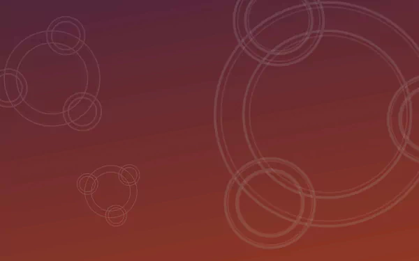 HD Ubuntu minimalist desktop wallpaper with orange to purple gradient and subtle concentric circles.