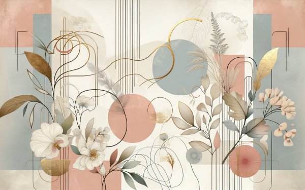 Abstract floral and geometric shapes wallpaper in pastel colors for desktop HD background.