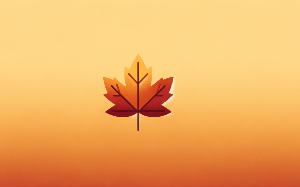 Minimalist autumn leaf design on a warm gradient background for HD desktop wallpaper.
