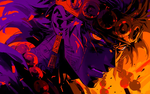HD anime style desktop wallpaper featuring a dynamic illustration of a boy with vibrant orange and purple colors.