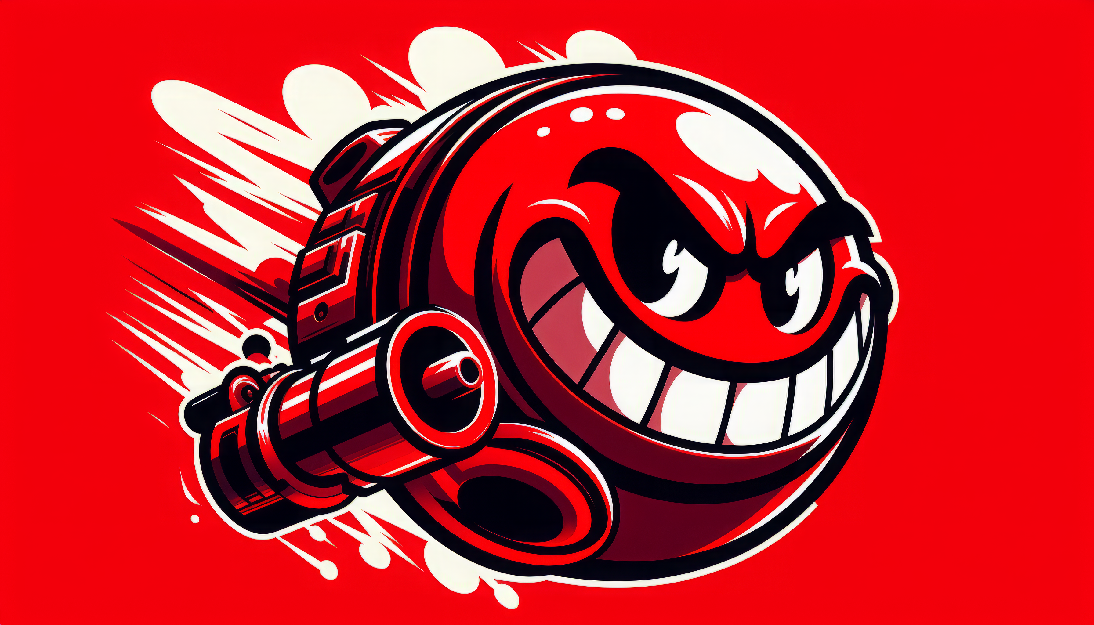 HD desktop wallpaper featuring a stylized illustration of Bullet Bill character from the Mario series zooming on a vibrant red background.