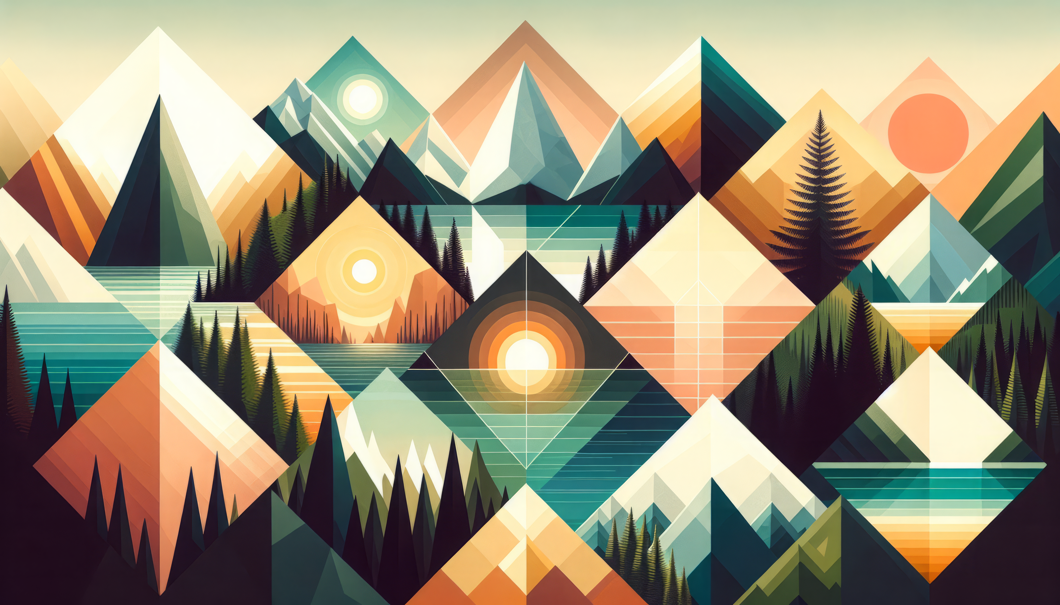 Abstract geometric mountain landscape Polyscape, a vibrant HD desktop wallpaper and background.
