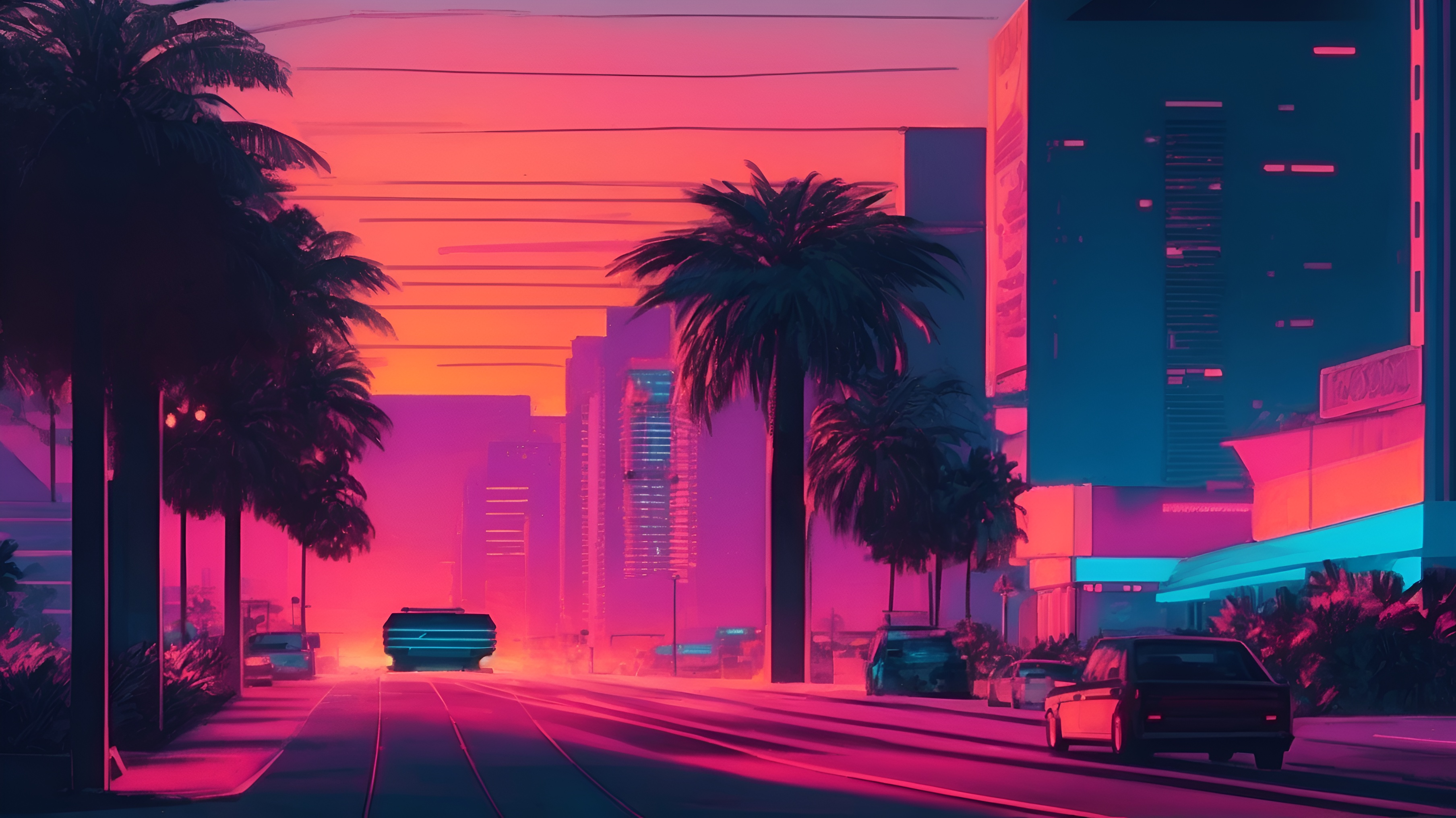 Neon-lit 80s boulevard by AnimeHead