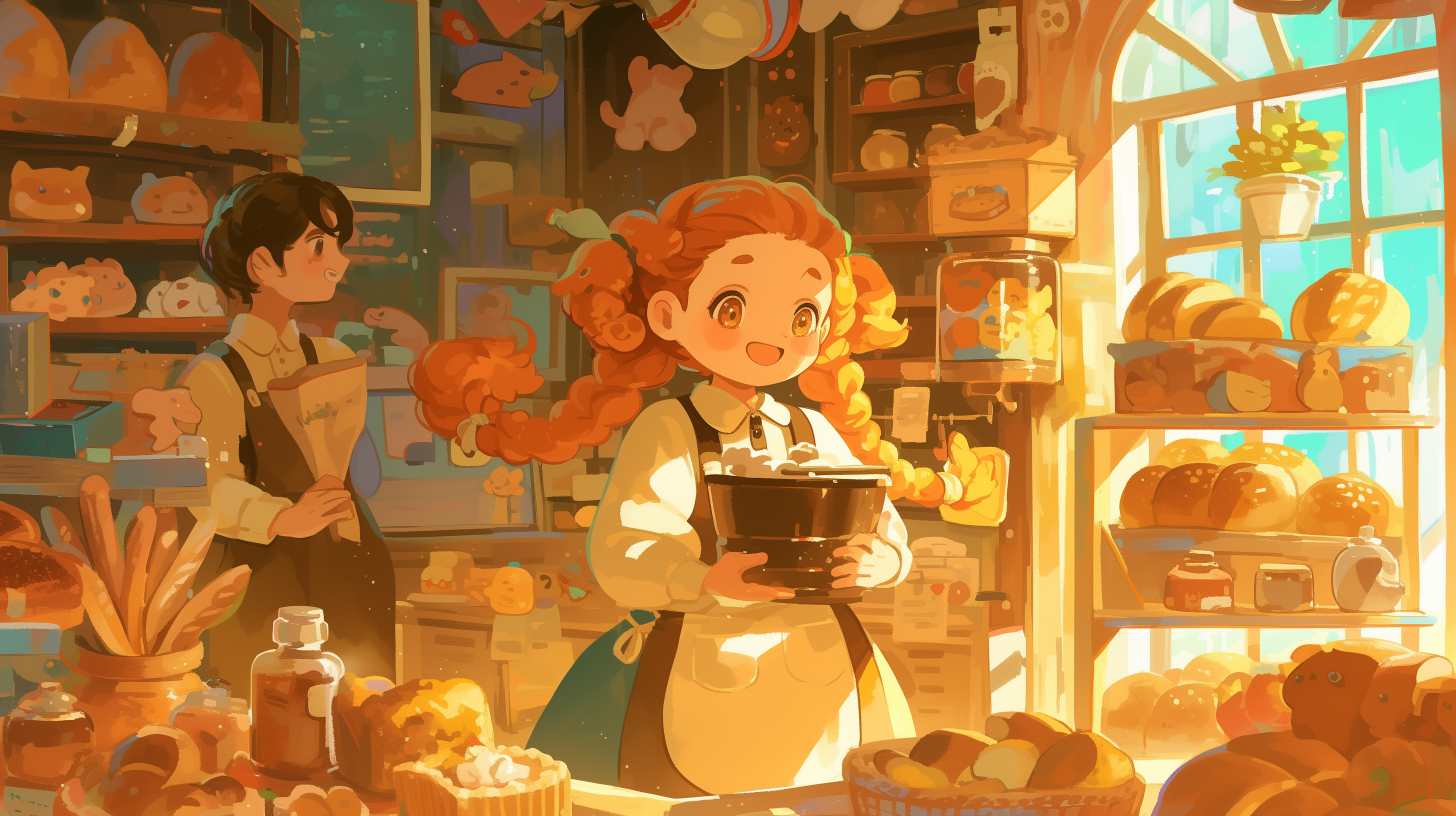 Anime Art, Diligent young baker, playful black pigtails, bustling in a cozy  bakery - Image Chest - Free Image Hosting And Sharing Made Easy