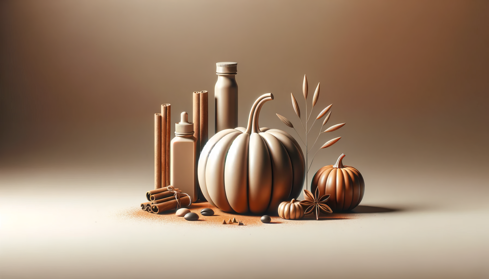 HD desktop wallpaper featuring an elegant pumpkin spice theme with pumpkins, cinnamon, and autumnal decor on a warm background.