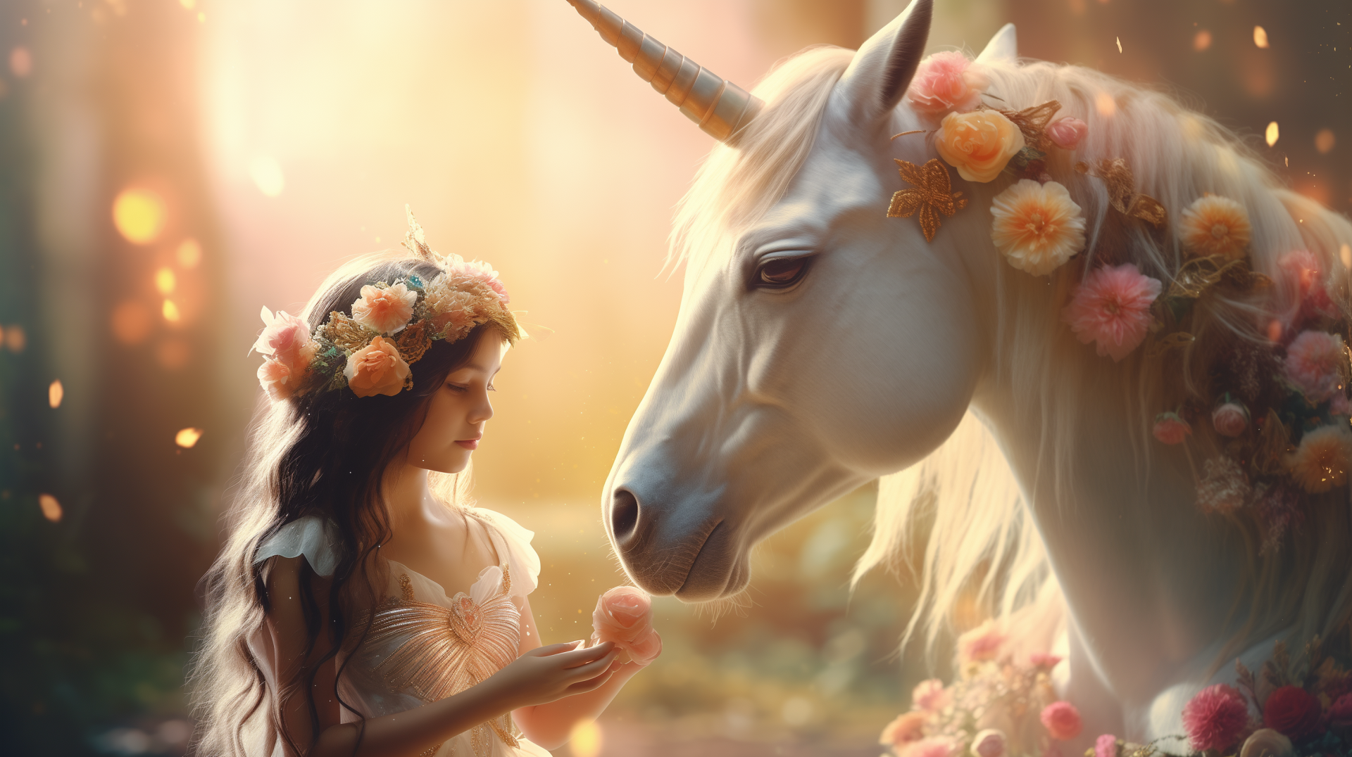 Download Little Girl Unicorn Fairy Flower AI Art HD Wallpaper