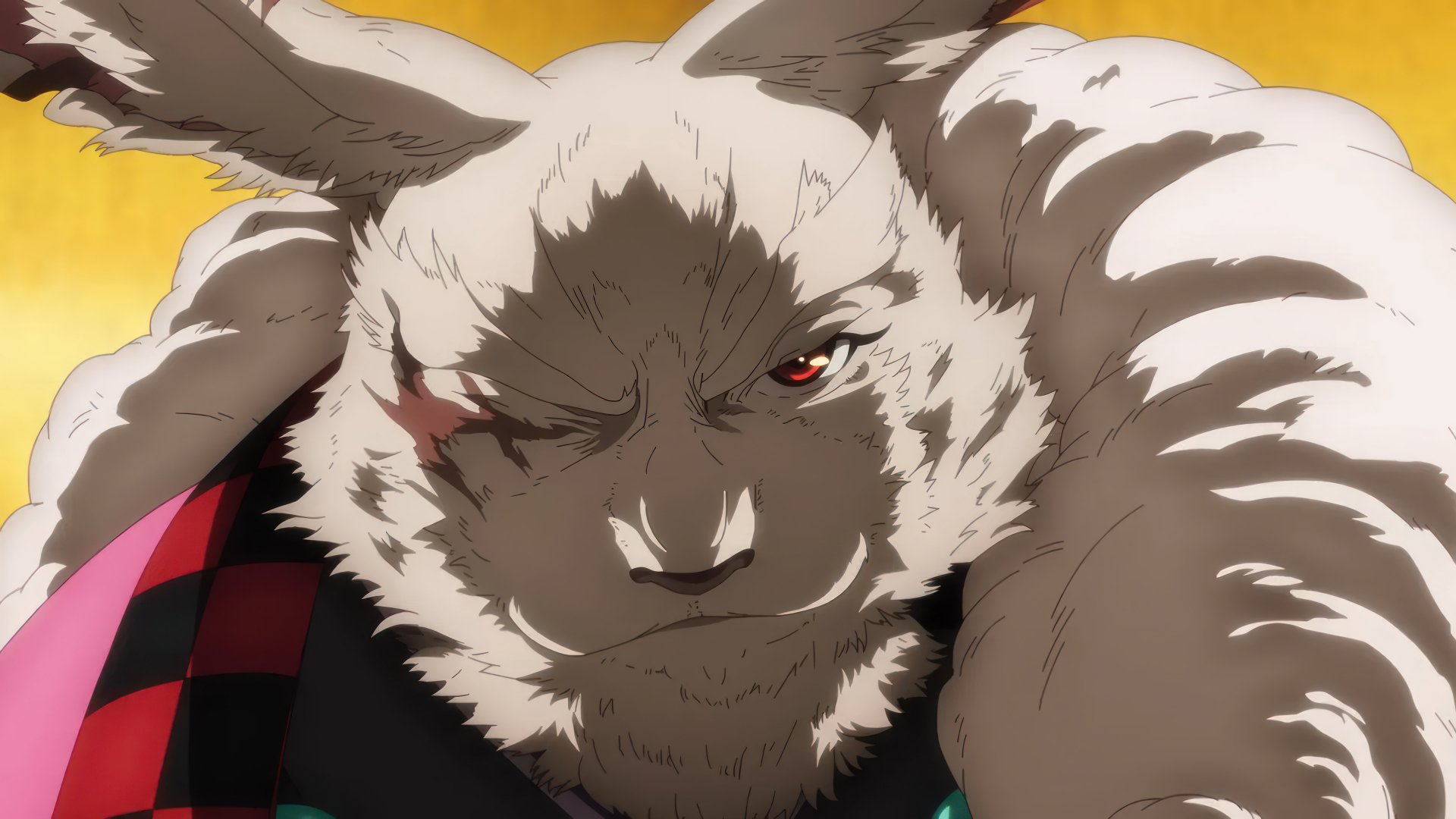 HD desktop wallpaper featuring a character from Shangri-La Frontier with striking red eyes and a detailed furry appearance.