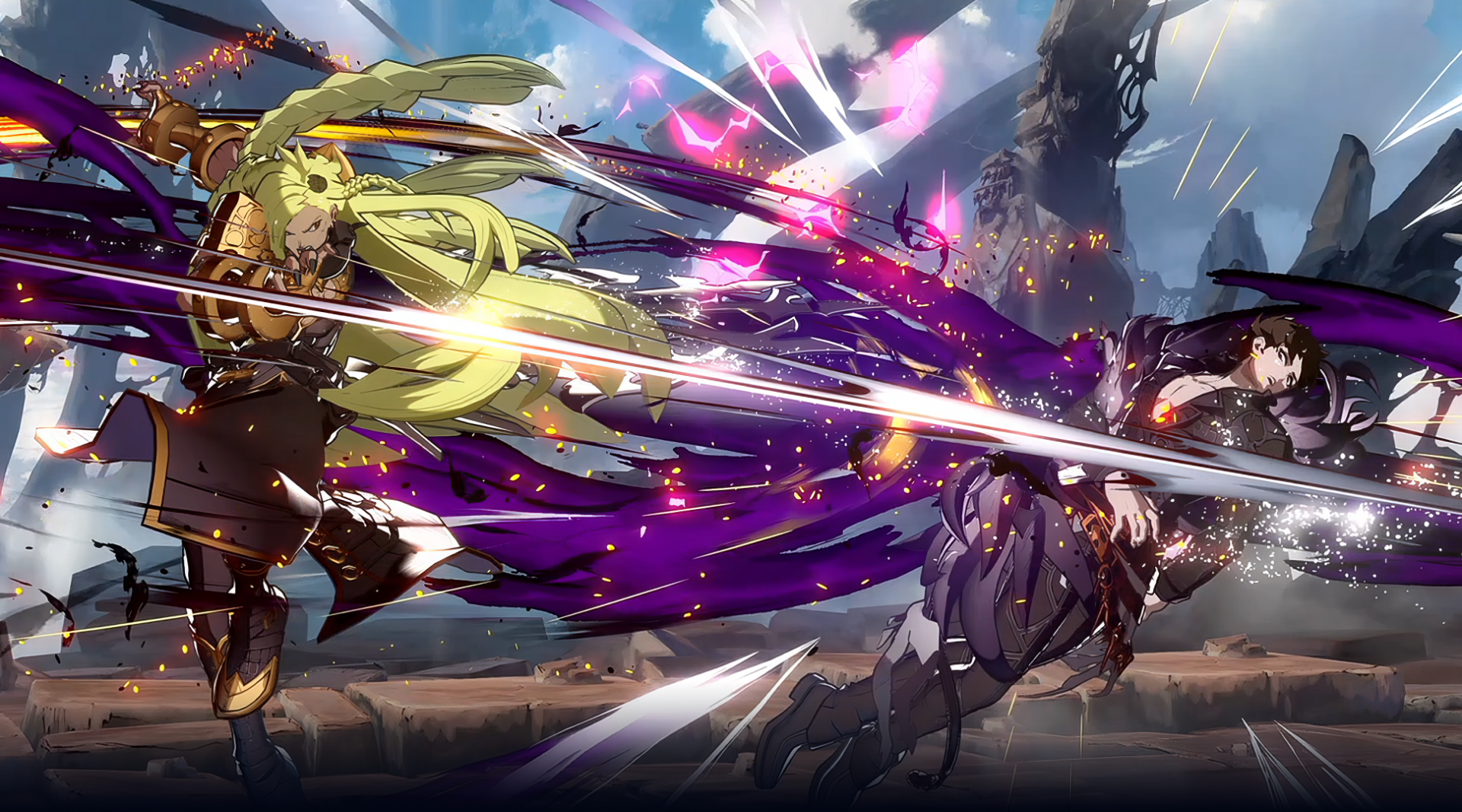 HD wallpaper featuring dynamic battle scene from Granblue Fantasy Versus: Rising for desktop background.