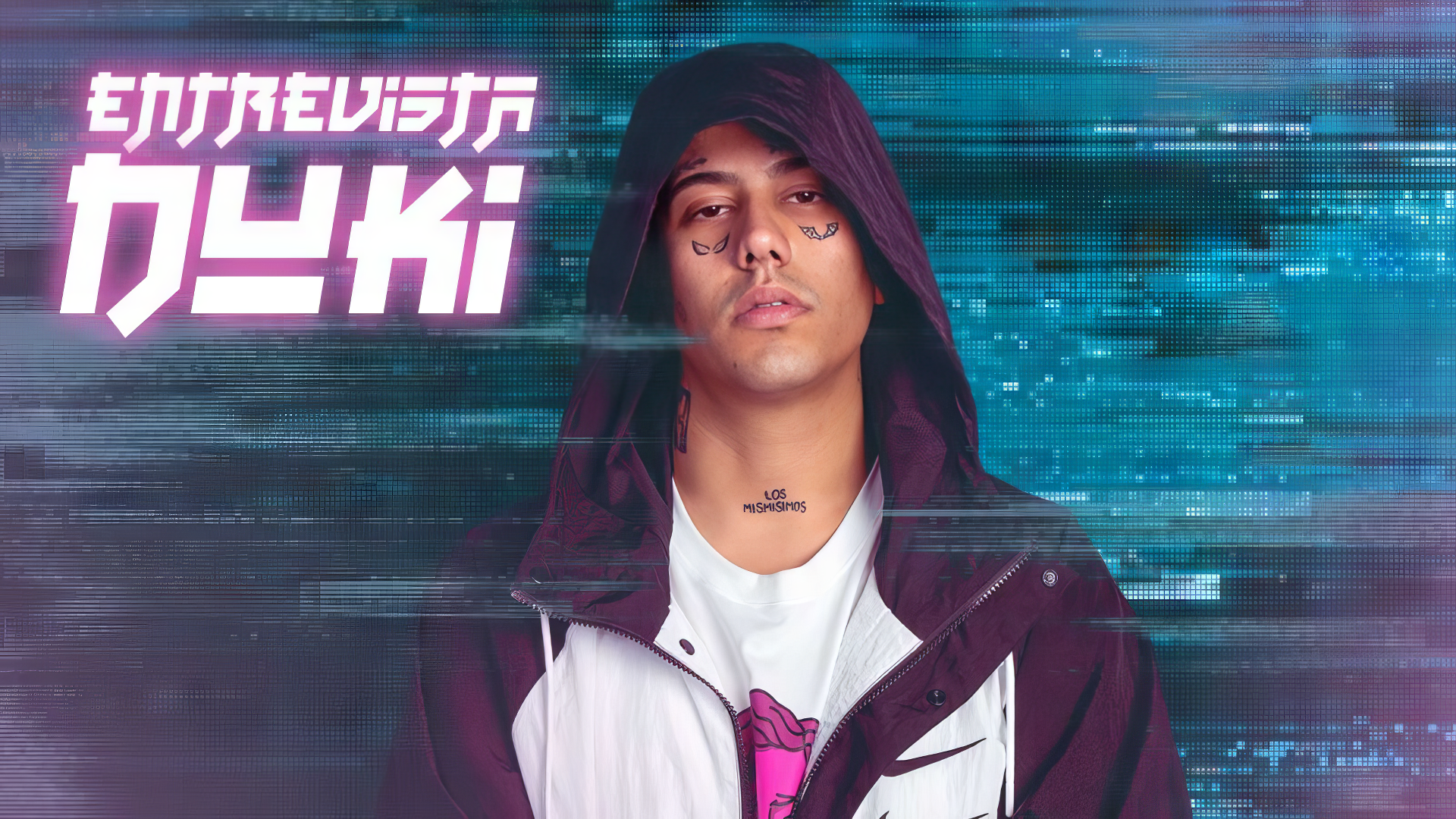 HD desktop wallpaper featuring a stylized image with the name Duki and a person in a jacket against a digital backdrop.