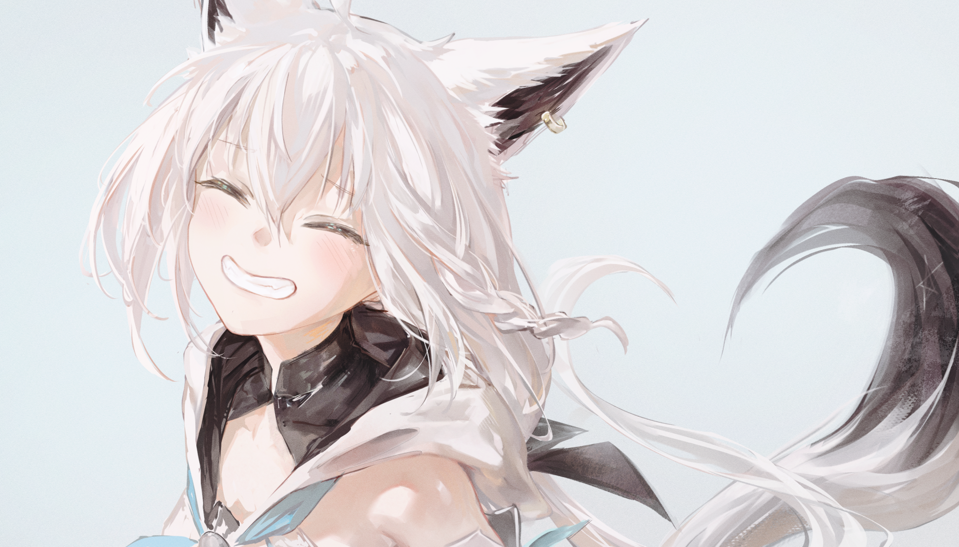 HD anime wallpaper featuring Shirakami Fubuki, a cheerful virtual YouTuber girl from hololive, with white hair and fox-like ears.