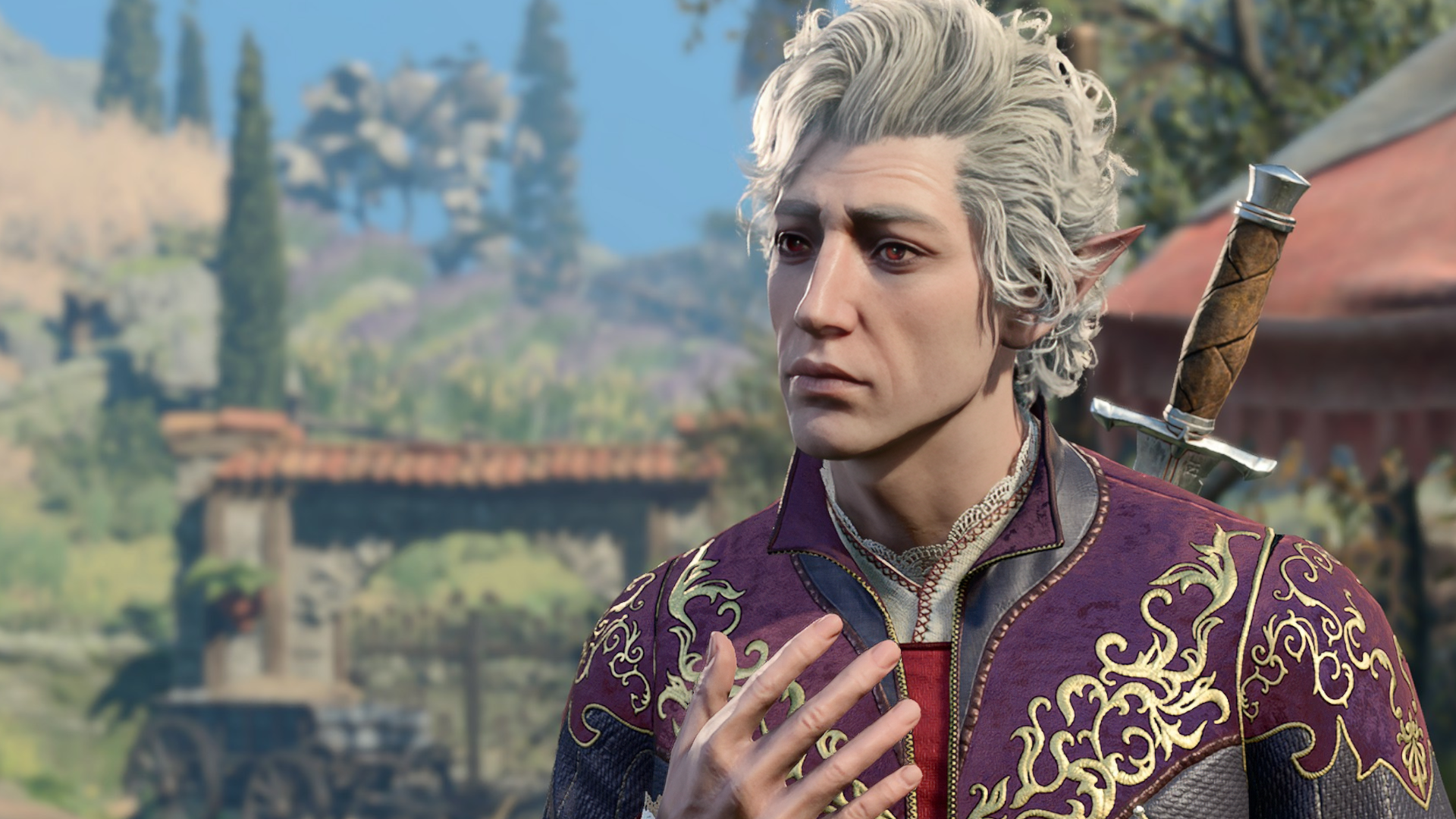 HD desktop wallpaper of Astarion from Baldur's Gate 3 video game, showcasing the character in a detailed environment.