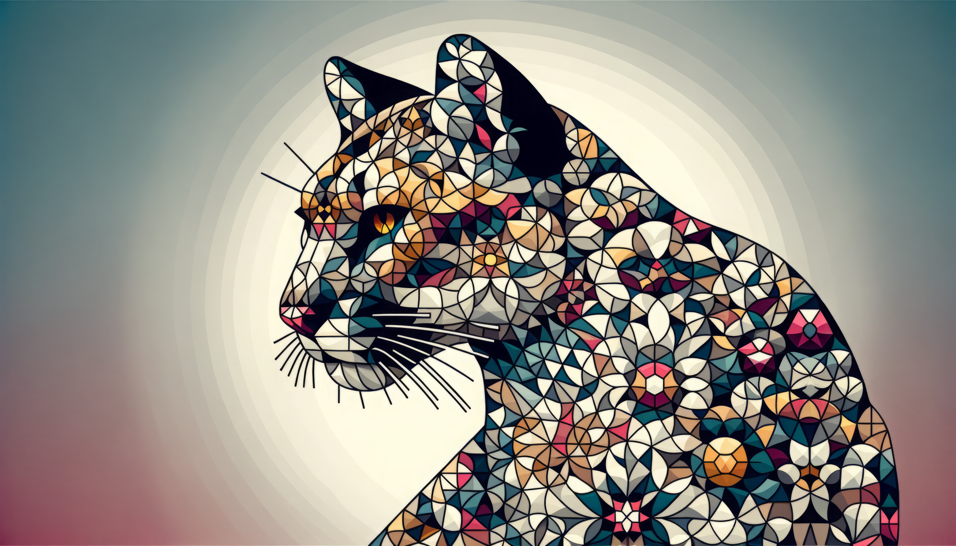 HD desktop wallpaper featuring an artistic, geometric mosaic design of a cougar on a soft gradient background.
