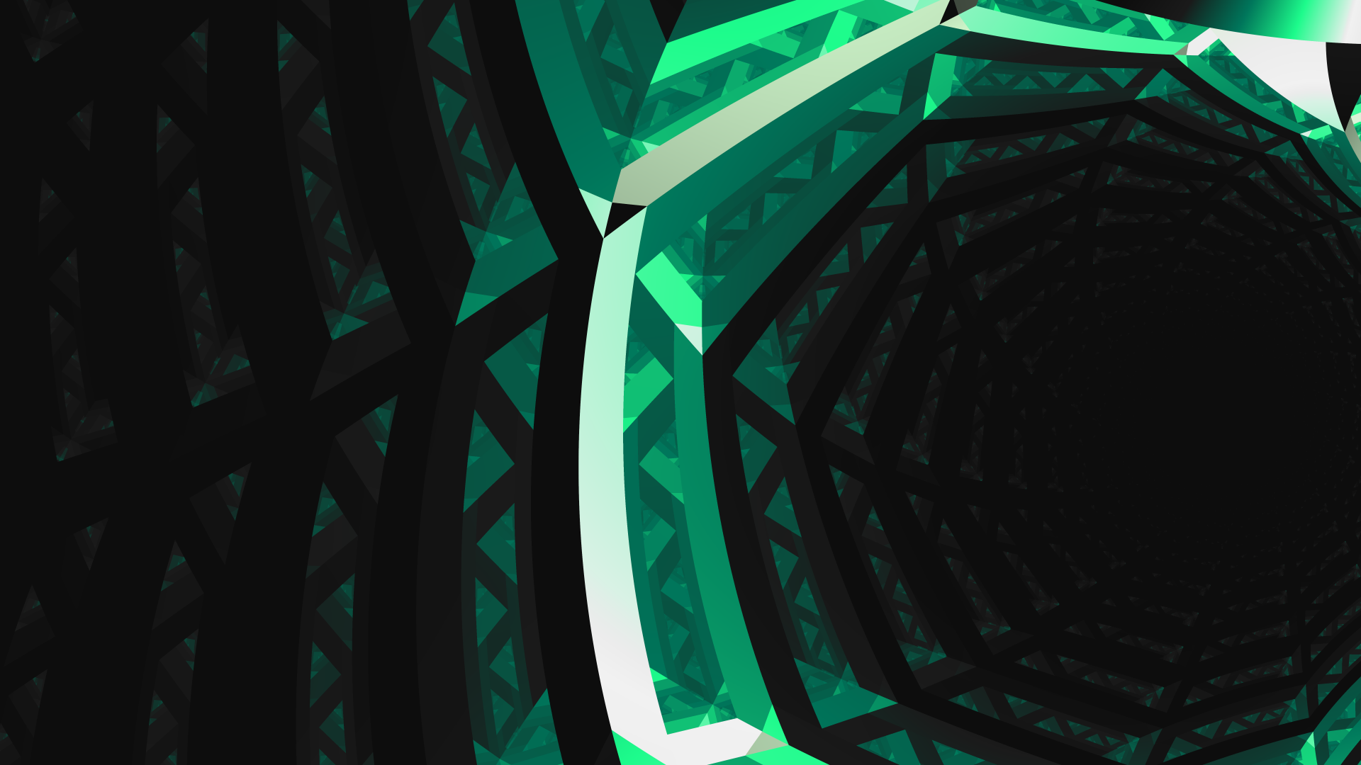 Abstract green and black fractal design with geometric patterns, rendered in 8K Ultra HD for a striking PC desktop wallpaper and background.