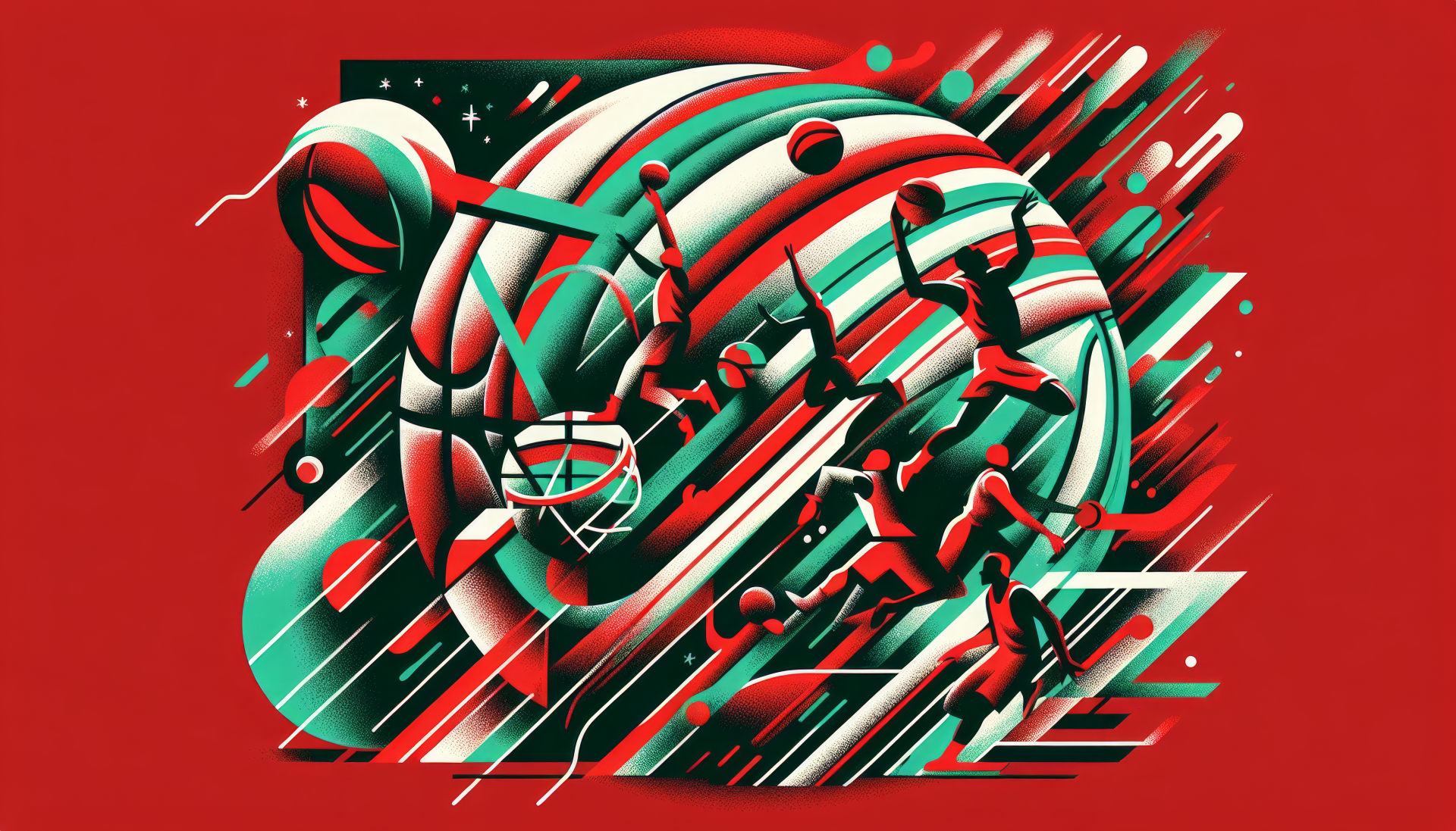 HD desktop wallpaper featuring a stylized Boston Celtics abstract illustration in red and green color scheme.