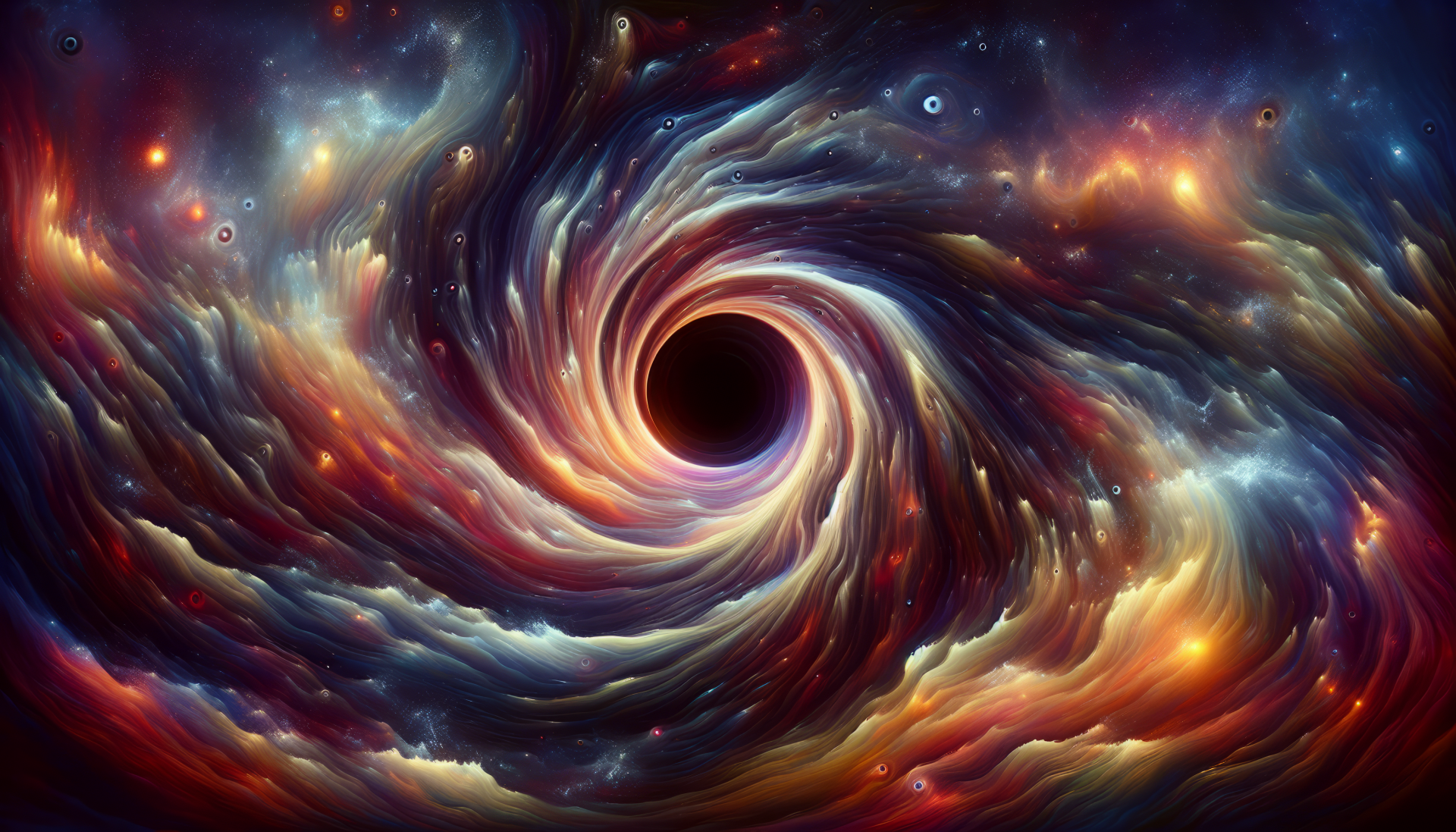 HD desktop wallpaper of a colorful wormhole spiraling in a star-filled galaxy.