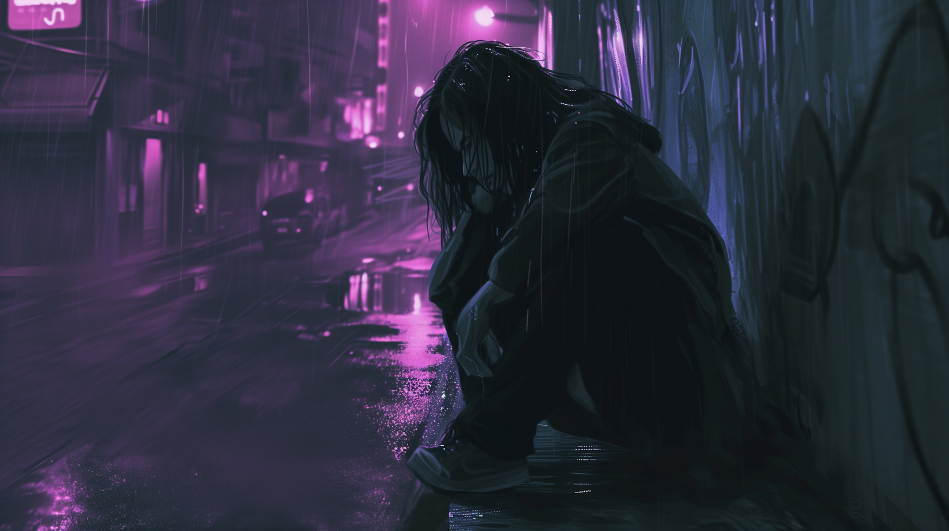 Sad Lofi Girl in Rain HD Wallpaper by robokoboto