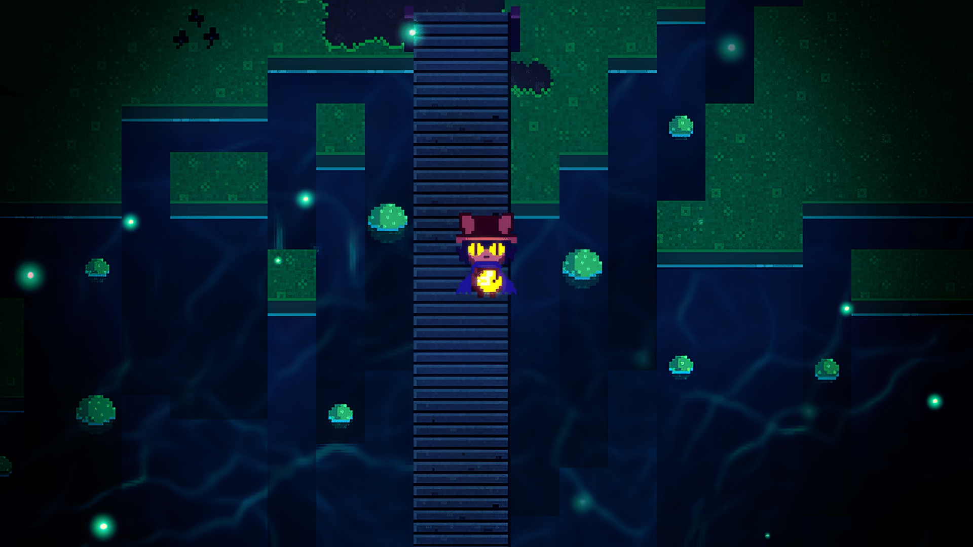OneShot game wallpaper featuring protagonist exploring mystical ruins with glowing orbs and a starry background.