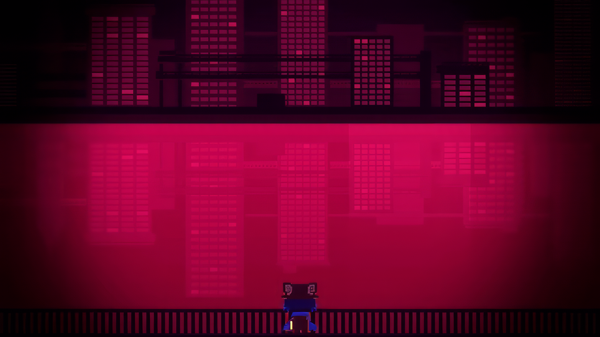 HD wallpaper of OneShot video game featuring a character standing in a red-tinted cityscape background for desktop.