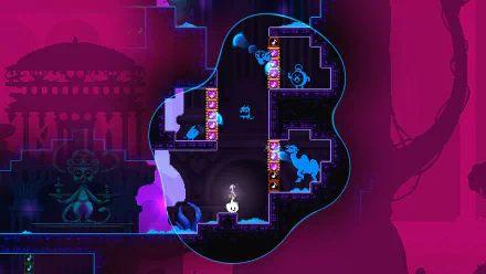 KarmaZoo HD desktop wallpaper featuring a colorful, stylized video game scene with a character navigating through a vibrant purple and pink level.